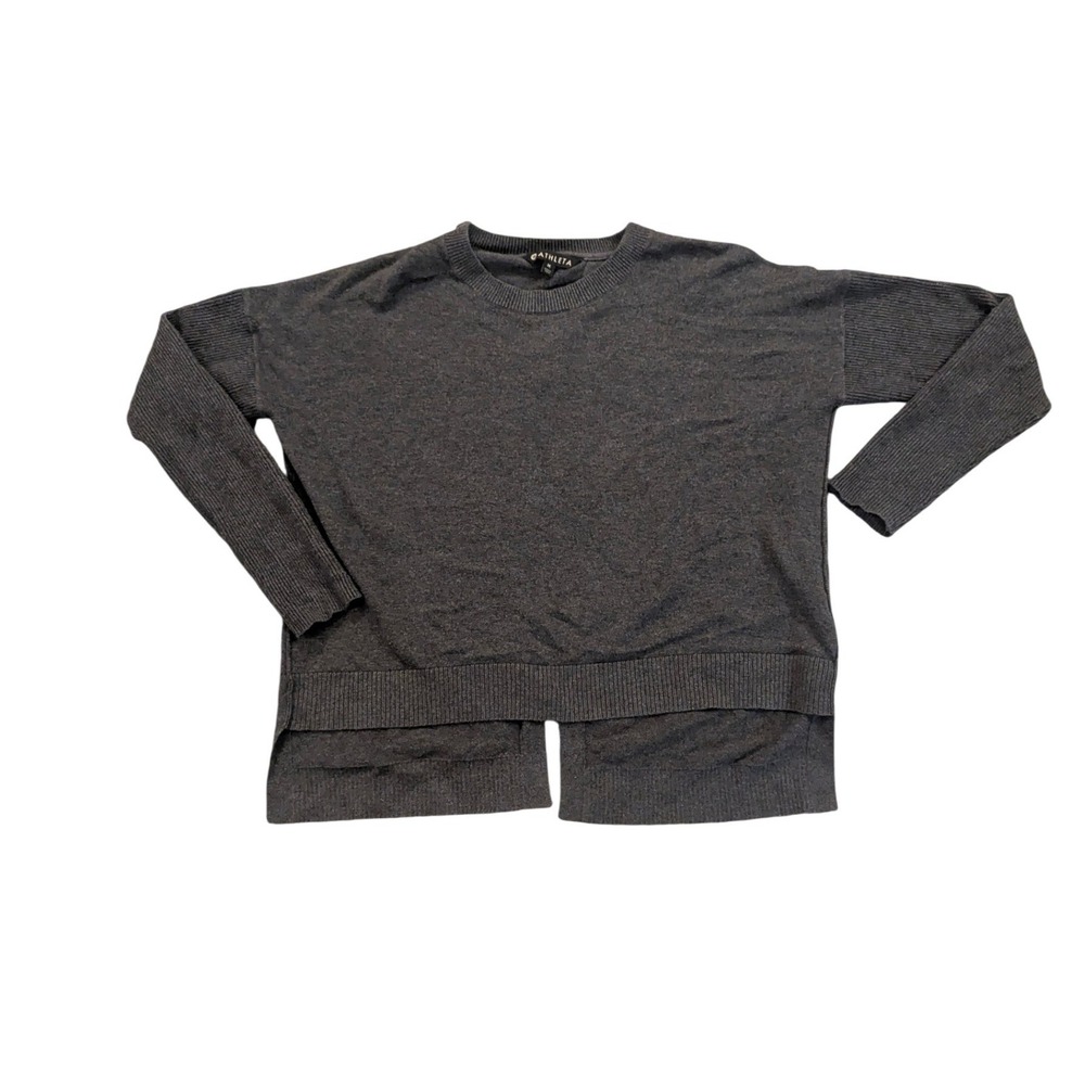 Athleta Sweater Women Medium Gray Split Back Cotton/Silk Blend‎ Knit Relaxed Fit